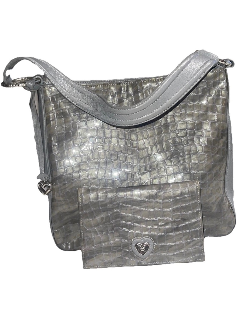 Brighton Gray Cherie-Style Croc-Embossed Shoulder Bag with Matching Wallet